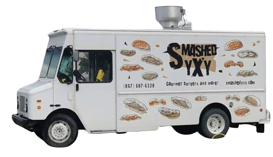 Smashed YXY food truck side profile with hand-painted branding